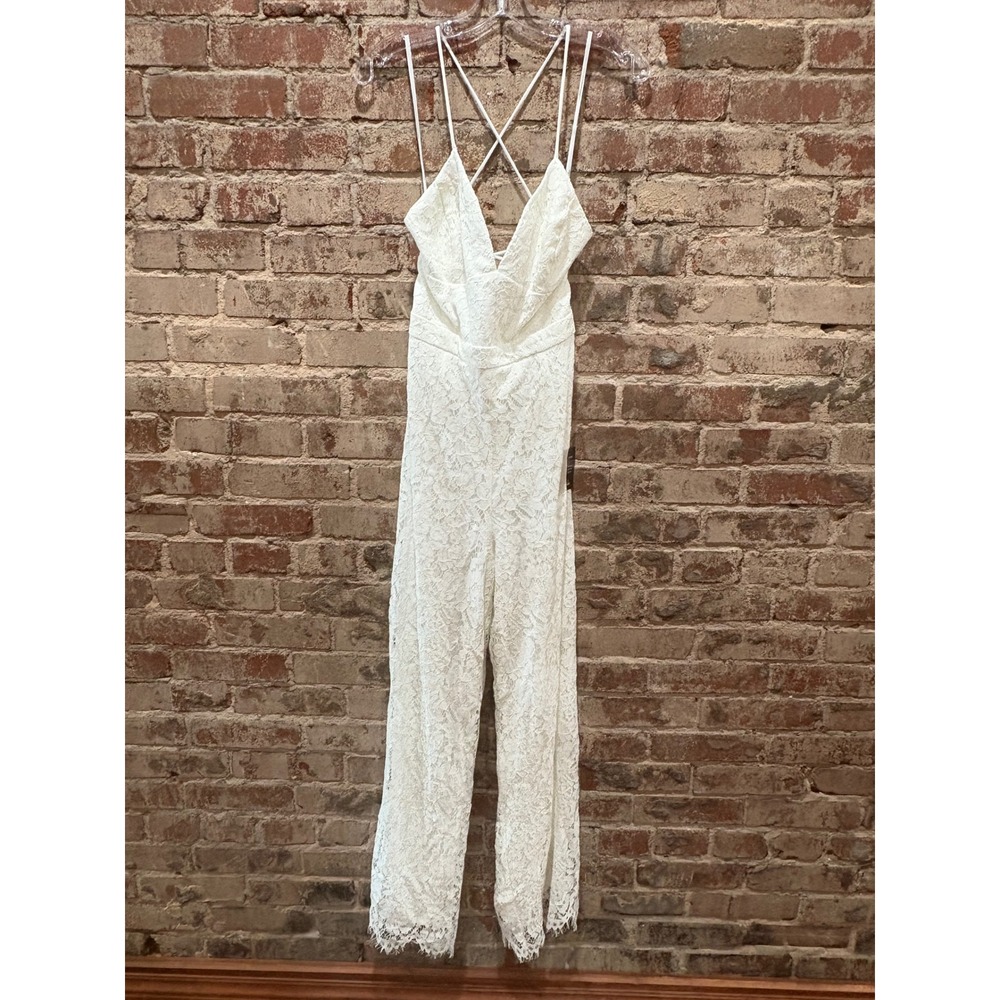 NEW Lulus‎ All About Tonight White Lace Wide-Leg Lace-Up Jumpsuit Medium - Picture 4 of 10